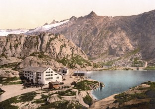 Grimselstrasse, the hospice, Bernese Oberland, Switzerland, Historic, digitally restored