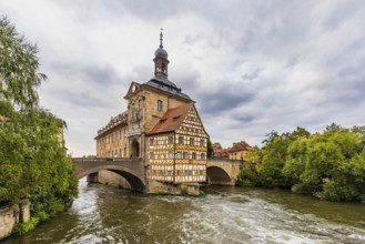 Old Town Hall on an artificial island in the River Regnitz. The landmark can be reached via two