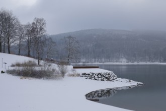 Winter landscape at the Hennesee, Hennetalsperre, Naturpark Sauerland-Rothaargebirge, Meschede,