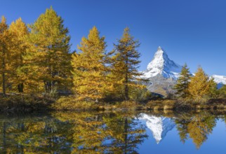 Matterhorn and Lake Grindji, Valais, Switzerland, Europe