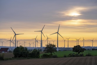 Wind farm, south of the village of Helmern, belongs to Bad Wünnenberg, Paderborn district, OWL,