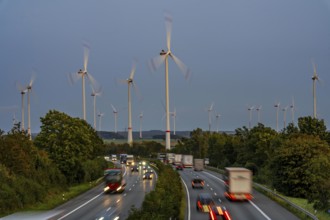 Wind farm, south of the village of Helmern, belongs to Bad Wünnenberg, Paderborn district, A44