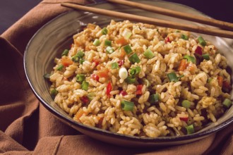 Fried Rice, with vegetables and egg, Chinese cuisine, homemade, no people