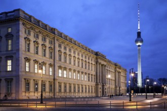 View of the Humboldt Forum and the Fensehturm at Alexanderplatz. With the Humboldt Forum in the