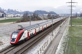 Bombardier Twindexx train operated by SBB Swiss Federal Railways in Wartau, Switzerland, Europe