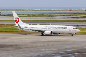 A Boeing 737-800 aircraft of Japan Transocean Air with the registration JA350J at Okinawa Airport