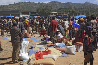 South Ethiopia, market in Jinka, trade with corn and spices, market scene, Ethiopia, Africa