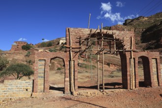 Entrance gate to the Abraha Atsbeha rock-hewn church site, Abreha wa Atsbeha monastery, Ethiopia,