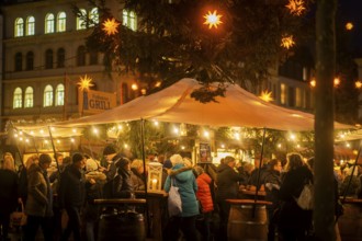 The historic Christmas market on the Neumarkt in front of the Church of Our Lady, Dresden, Saxony,