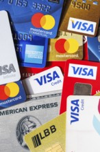 Credit cards from VISA, Mastercard and American Express in Stuttgart, Germany, Europe