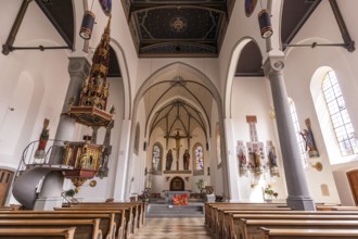 Interior view, St Peter and Paul Catholic Church, Oberstaufen, Oberallgäu, Bavaria, Germany, Europe