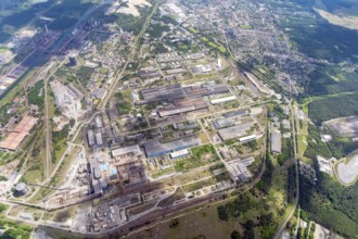 Aerial view ArcelorMittal Eisenhüttenstadt GmbH, steelworks, steel mill, rolling mill, industry,