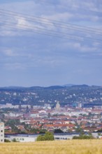 Cityscape Dresden with buildings and famous sights with view to the eastern slopes of the river