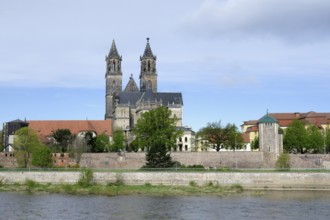 Protestant gothic Magdeburg cathedral or Cathedral of Saints Maurice and Catherine along the Elbe