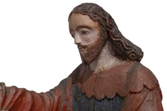 Christ on the palm donkey, on a white background, detail, wooden figure from around 1400, Museum