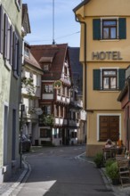 Historic half-timbered buildings in Kohlgasse and the old town centre of Ulm, Baden-Württemberg,