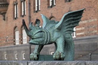 Dragon, bronze statue, Radhus, City Hall, Copenhagen, Denmark, Europe