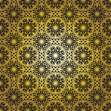 Geometric gold lace seamless pattern. Arabic tile lattice vector background.