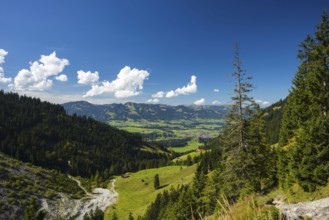 Illertal near Oberstdorf, behind the group of listeners, Allgäu, Bavaria, Germany, Europe