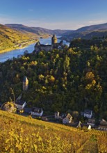 View of Bacharach with Stahleck Castle, hilltop castle above the Rhine, Upper Middle Rhine Valley