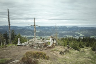 Heugstatt summit cross, Bavarian Forest, Bavaria, Germany, Europe