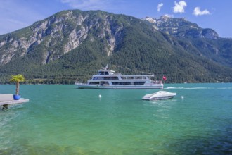 Round trip boat on the lakeshore, Pertisau, Achensee, Tyrol, Austria, Europe