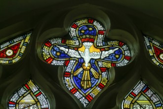 Detail of stained glass window by Charles Eamer Kempe, church of Saint Botolph, Burgh, Suffolk,