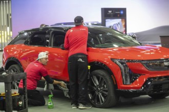 Detroit, Michigan USA - 9 January 2025 - Workers make last-minute preparations for the January 10