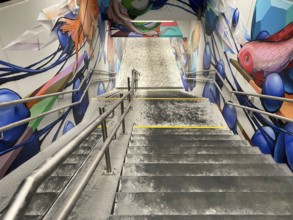 Subway, pedestrian subway, at night, brightly lit, graffiti, Sommerrain, Stuttgart,