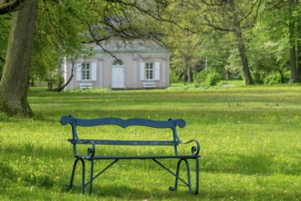 Bench in the park of Schloss Fasanerie, Eichenzell, Hesse, Germany, Europe