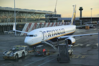 Ryanair plane at Stansted airport, Essex, England, UK