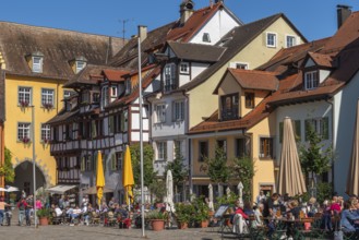 Meersburg on Lake Constance, Schlossplatz, restaurant, half-timbered house, facades,