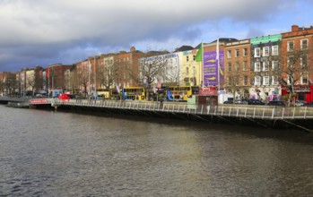 Colourful historic buildings north bank River Liffey city centre, Dublin, Ireland, Irish Republic,