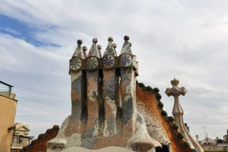 Artfully designed fireplaces, mosaics, Casa Batllo, Barcelona, Spain, Europe