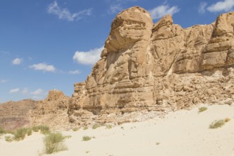 White canyon with yellow rocks, sunny day. Egypt, desert, the Sinai Peninsula, Nuweiba, Dahab