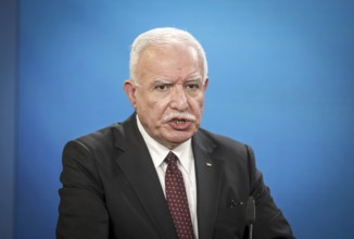 Riyad al Maliki, Foreign Minister of the Palestinian Authority, photographed during a press