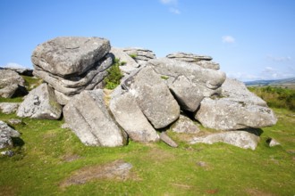 Granite upland landscape at Combestone Tor, near Hexworthy, Dartmoor national park, Devon, England,