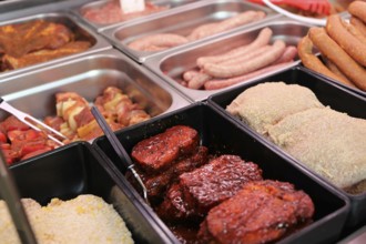 Variety of fine meat products in the butchery (Variety of fine meat products in the butchery)