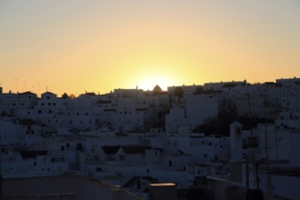 Sun going down buildings in shadow in village of Vejer de la Frontera, Cadiz Province, Spain,