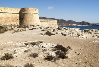 Castle of Castillo de San Felipe, Los Escullos, Cabo de Gata natural park, Almeria, Spain, Europe