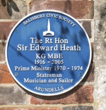 Blue plaque at Arundells to Sir Edward Heath 1916-2005, Prime Minister 1970-1974, Salisbury,