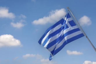 Greek flag waving in the wind, Greece, Europe