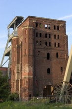 Malakow tower and winding tower, disused Ewald colliery, Herten, Ruhr area, North Rhine-Westphalia,