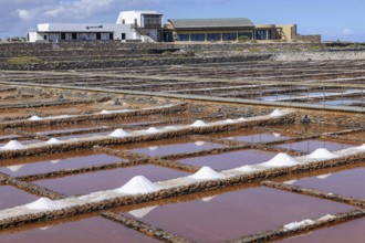 Historic salt works for salt extraction, now the salt museum Museo de la Sal, in the foreground