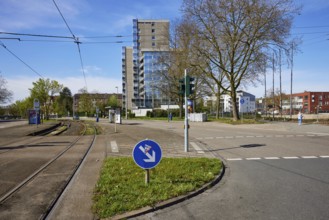 Main road Florastraße with the tram stop Overweg in Gelsenkirchen, Ruhr area, independent city,