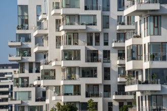 Residential buildings, apartment buildings, condominiums, at the harbour, Havneholmen, near