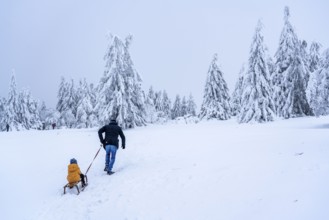 Winter in Sauerland, Hochsauerlandkreis, at Kahler Asten, near Winterberg, few tourists, visitors,