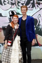 Enie van de Meiklokjes and her man Tobias Stærbo at the opening of the Tim Burton exhibition at the