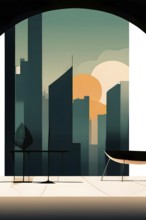 Abstract wallpaper illustration representing luxury real estate lifestyle with geometric shapes, AI