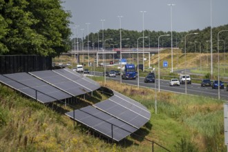 A58 motorway, photovoltaic systems were installed on the slopes to the side of the carriageway, use